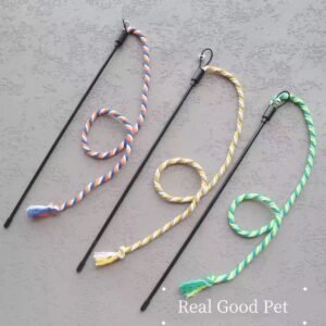 Colorful Cotton Rope Teaser Wand Set - Durable Chew-Resistant Knot Toys for Boredom Relief in Cats & Kittens