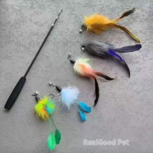 Kitten Teaser Rods: 3-Section Telescopic Wand with Plush Tail & Colorful Feather Attachments for Play