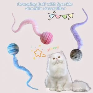 Kitten Teething & Play Ball Set: Plush Caterpillar on a Silent Bouncy Ball