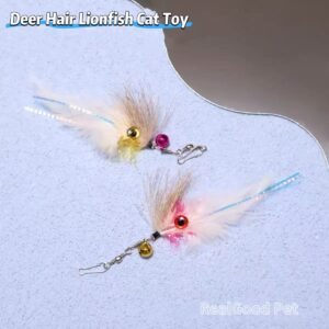 Lionfish Replacement Teaser Head - Deer Hair Enrichment Toy, Natural Feather Cat Teaser Wand Attachment